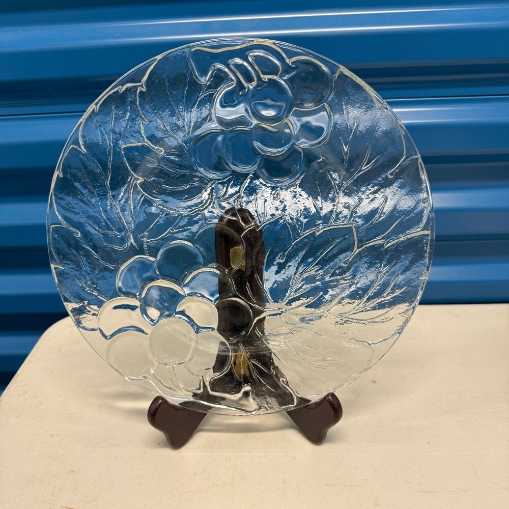 Vintage Clear Glass Grape & Vine Raised Relief Decorative Plate